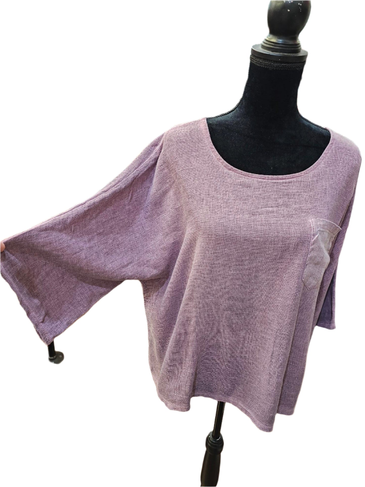 Top Pullover Mesh Linen Rose Color with Linen Pocket Women's