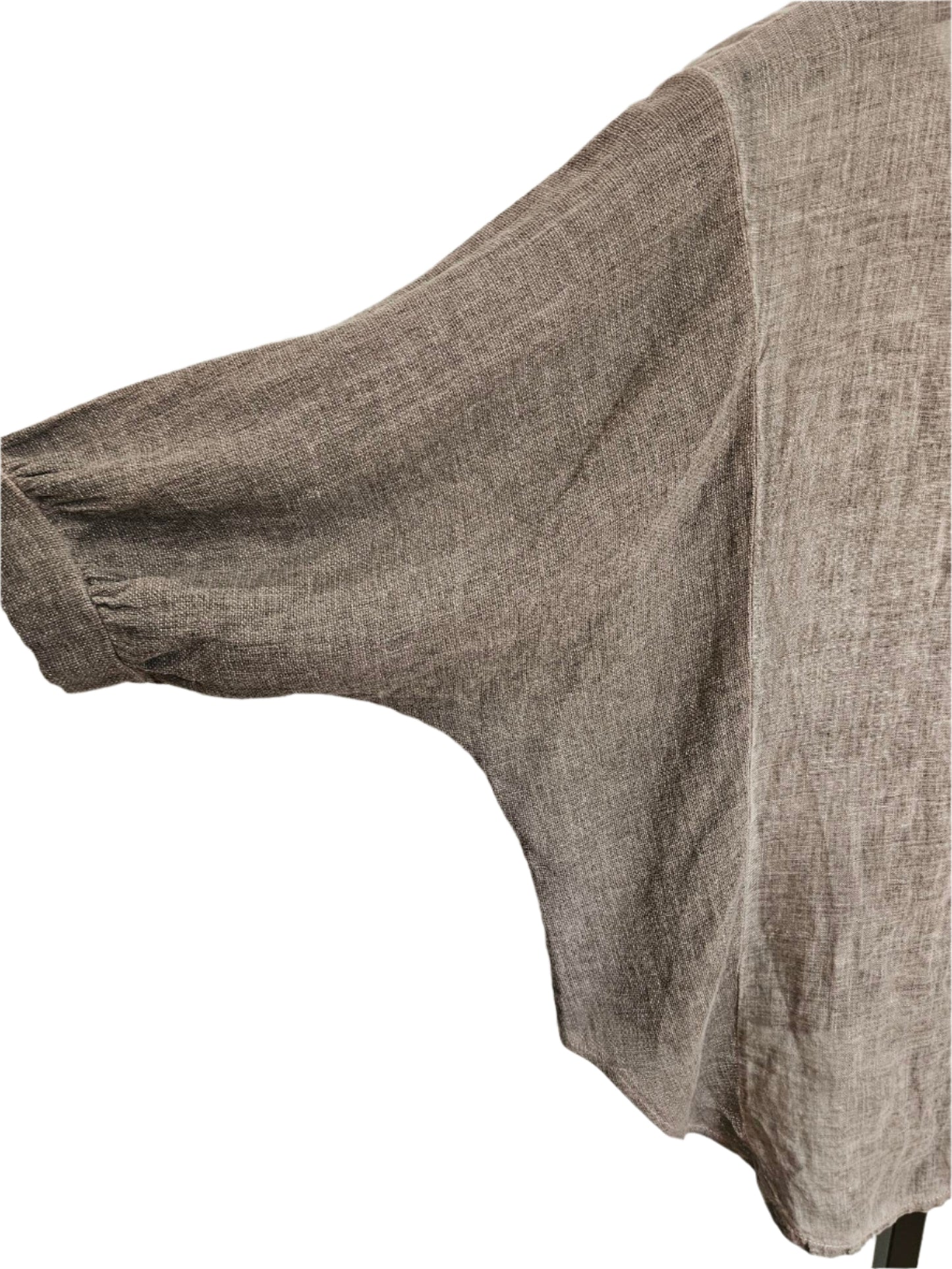 Top Beige 5 Button Front 3/4 Sleeve High/Low Linen Women's One Size 9230