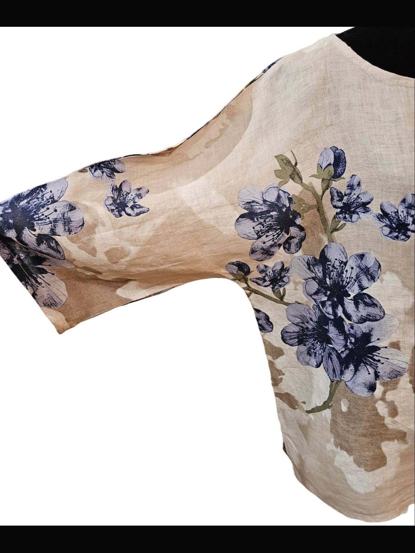 Top Pullover Floral Design Linen Cream & Beige Multi Colors Women's