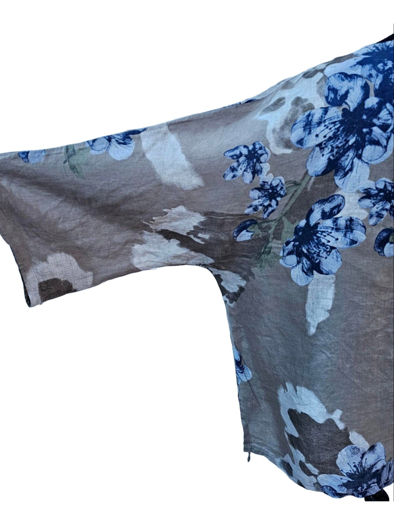 Top Pullover Floral Design Linen Tan Multi Colors Women's