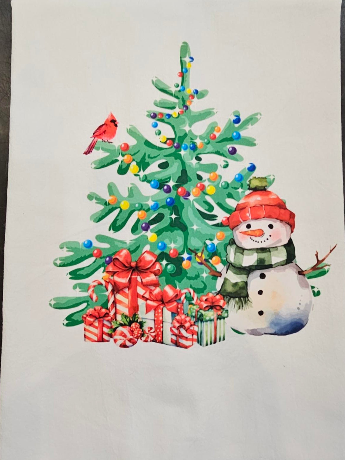 Tea Towel Christmas Tree /Snowman White 27.5"x18"