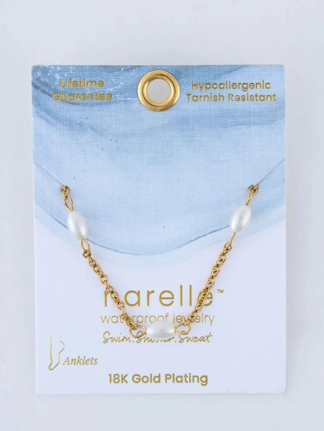 Howards- Anklet Dainty Pearl Single Row Chain Gold Waterproof Women's 10050
