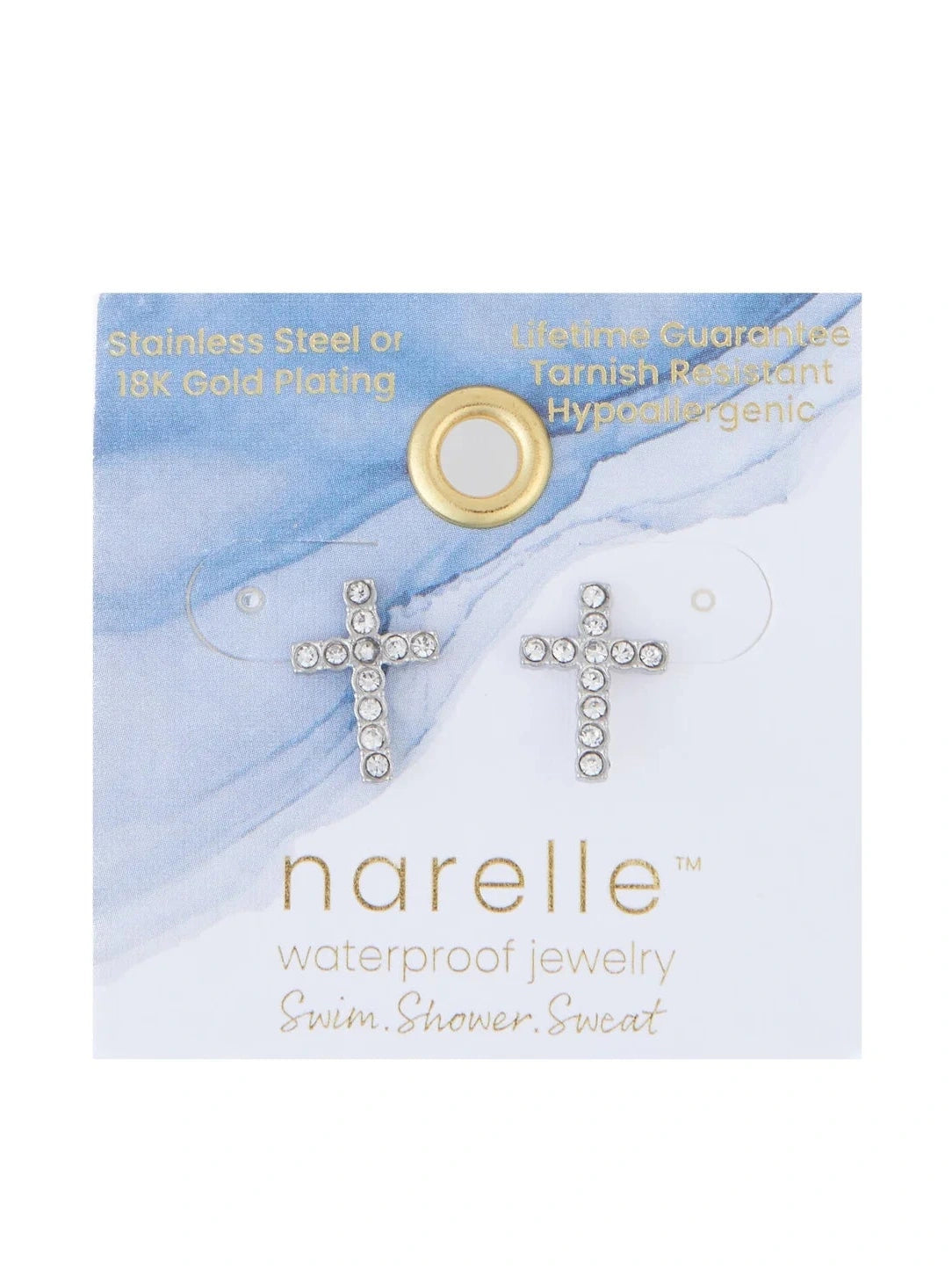 Earring Pave Cross Stud Silver Waterproof Women's 10712