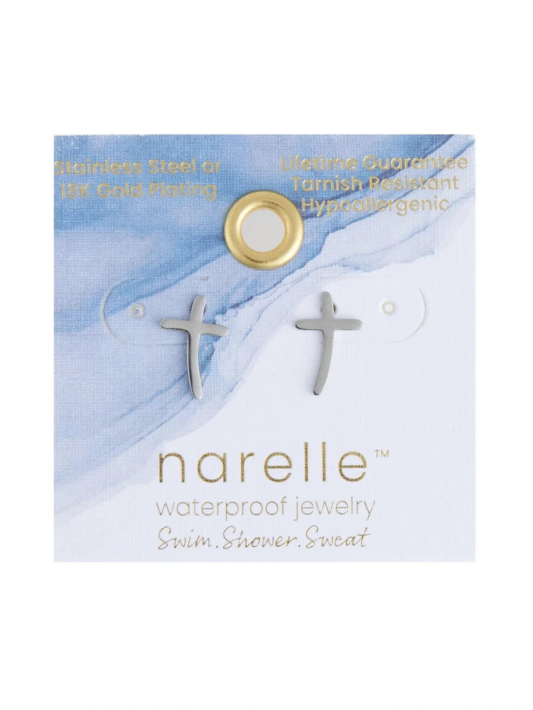 Earring Curved Cross Stud Silver Waterproof Women's 10750