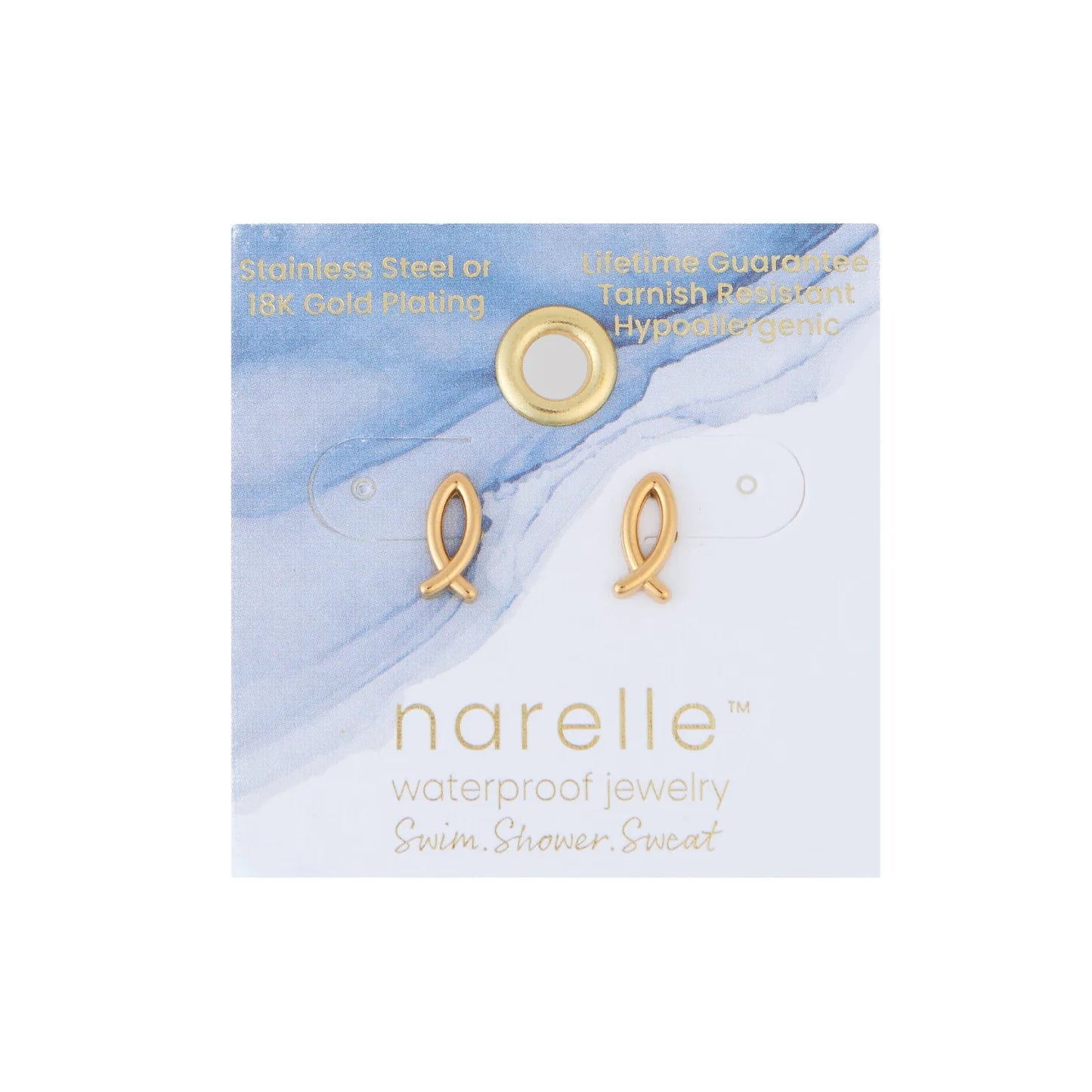 Earring Ichthys Gold Stud .5" Waterproof Women's 10753