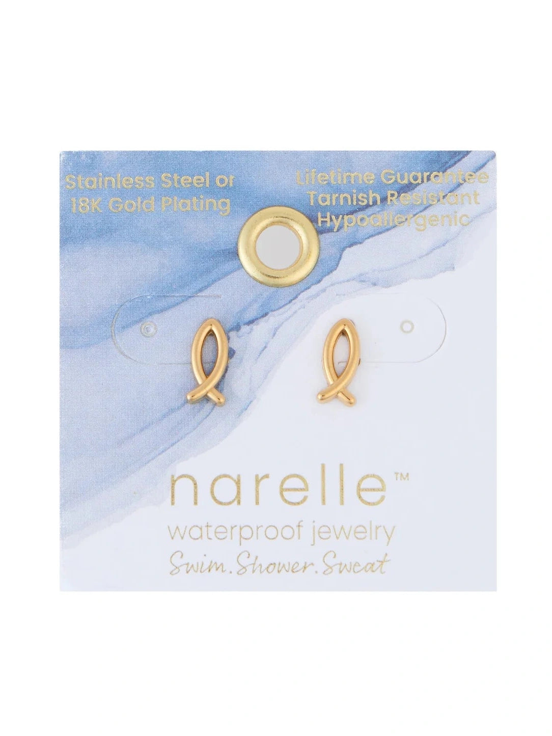 Earring Ichthys Gold Stud .5" Waterproof Women's 10753