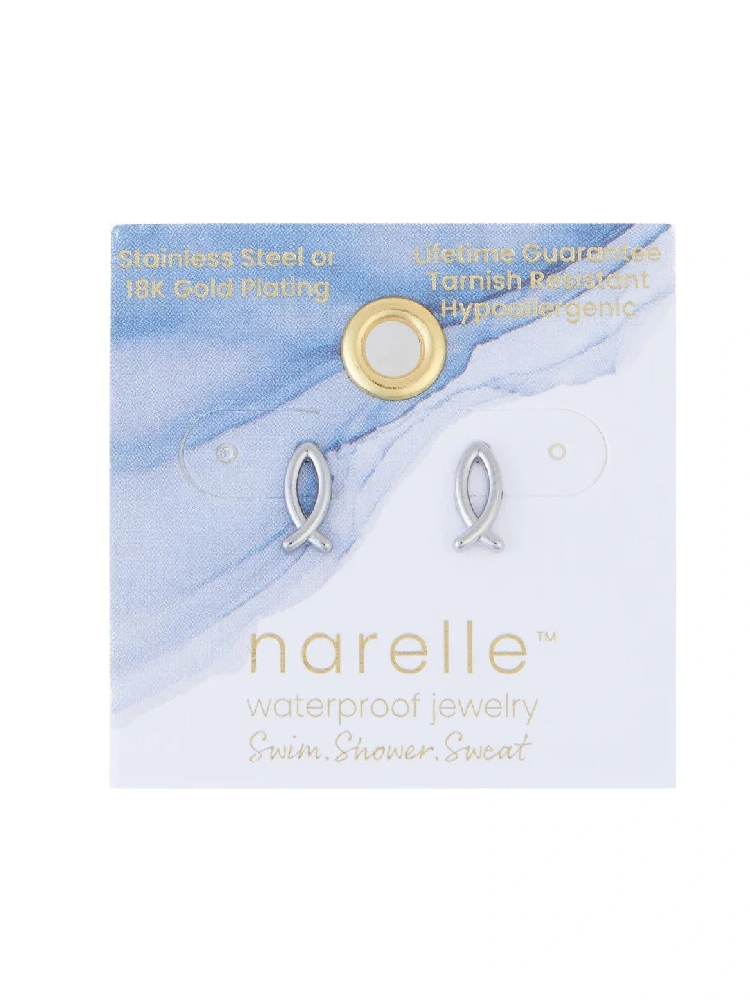Earring Ichthys Silver Stud .5" Waterproof Women's 10754
