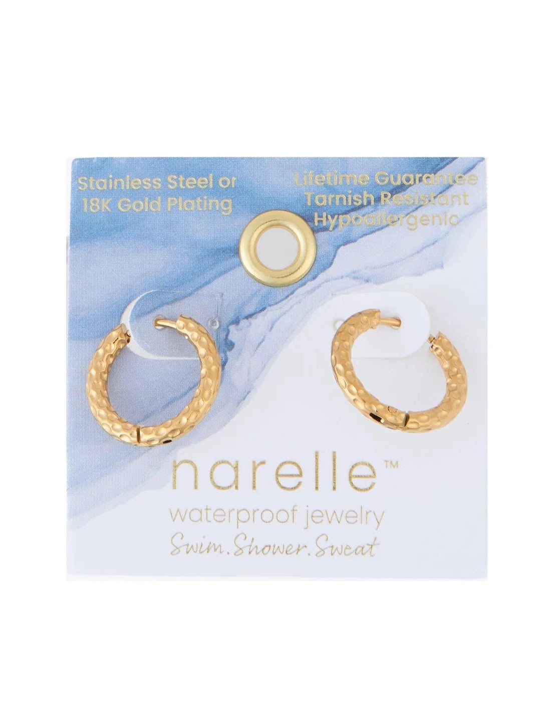 Earring Hammered Huggie Hoop Gold .75" Waterproof Women's 10759