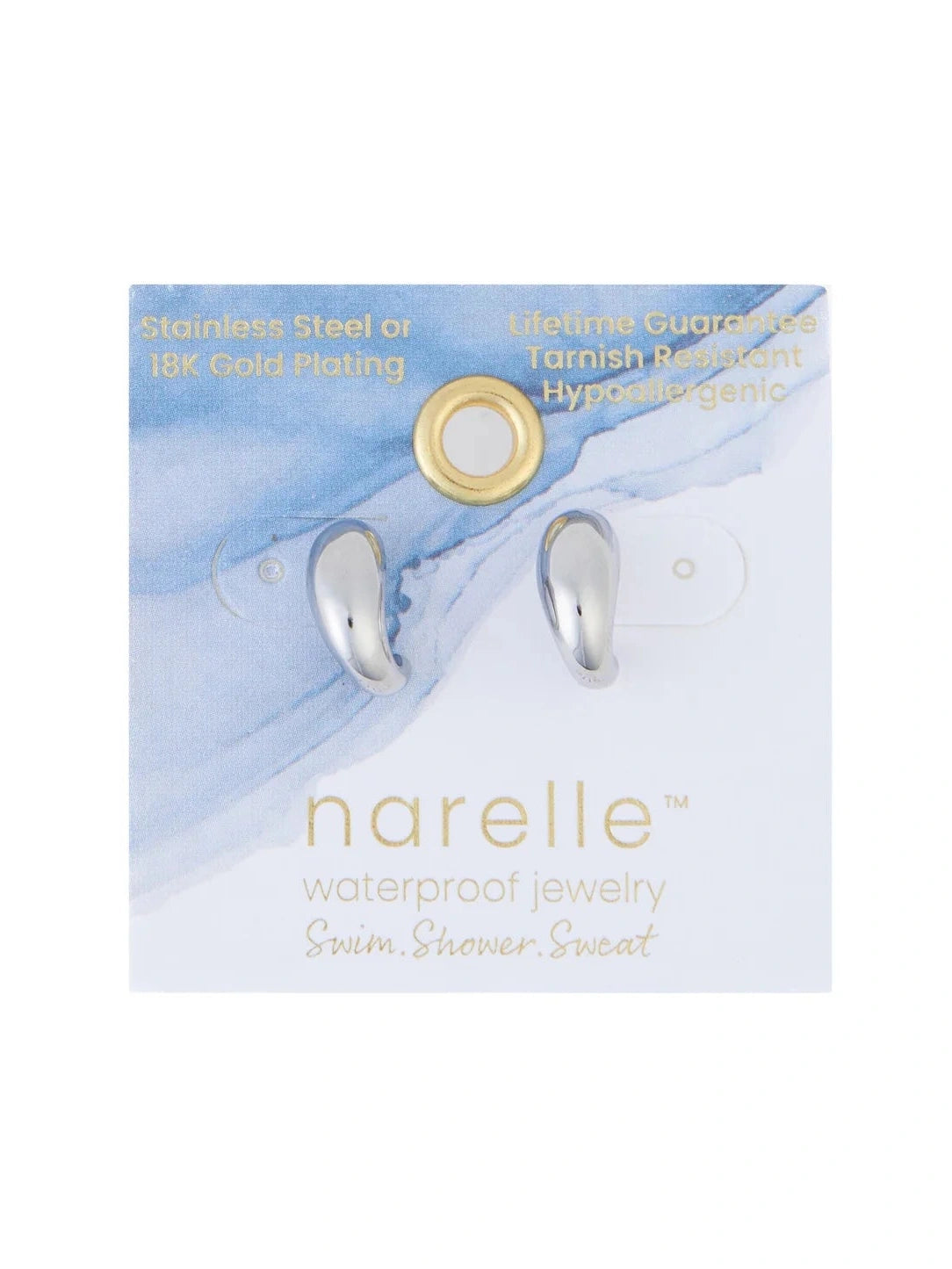 Earring Half Loop Hoop Silver .5" Waterproof Women's 10786