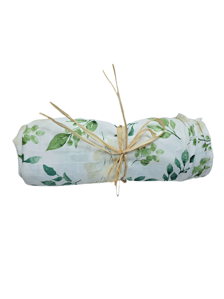 Baby Blanket - Muslin - Green Leaves/ Cream