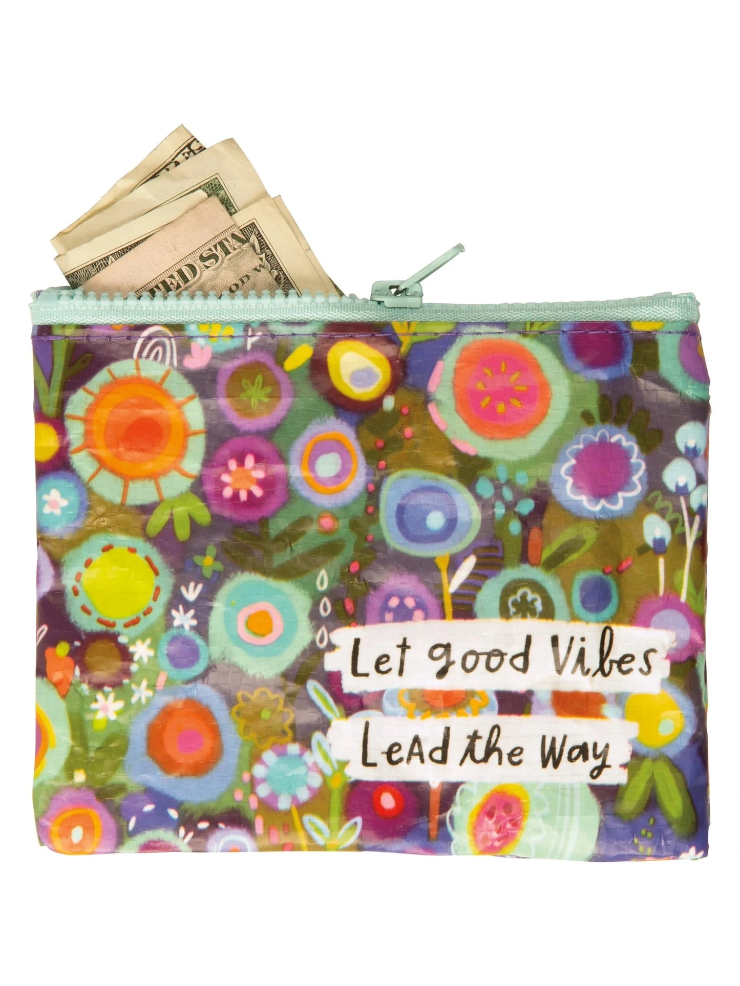 Zipper Wallet Let Good Vibes Multi Colored Blue 5.25" x 4.25" Post Consumer Plastic 111547