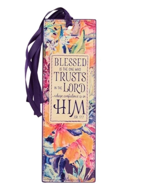 Bookmark Blessed/Trusts In The Lord Floral Faux Leather Bmf120