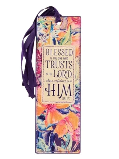 Bookmark Blessed/Trusts In The Lord Floral Faux Leather Bmf120