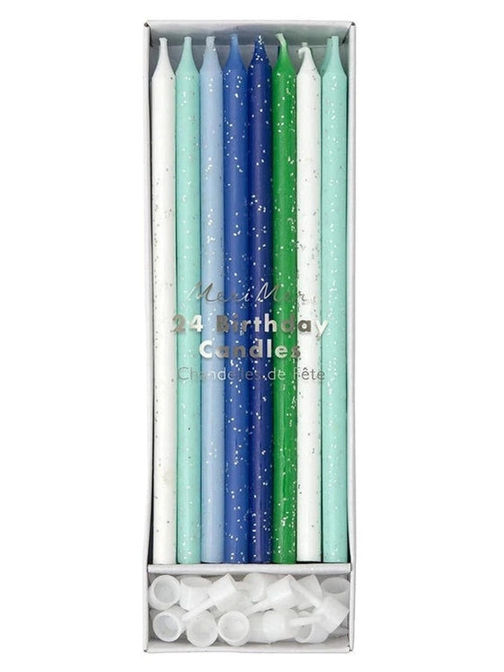 Birthday Candles Blue & Green Glitter Candles 16Pc 142174