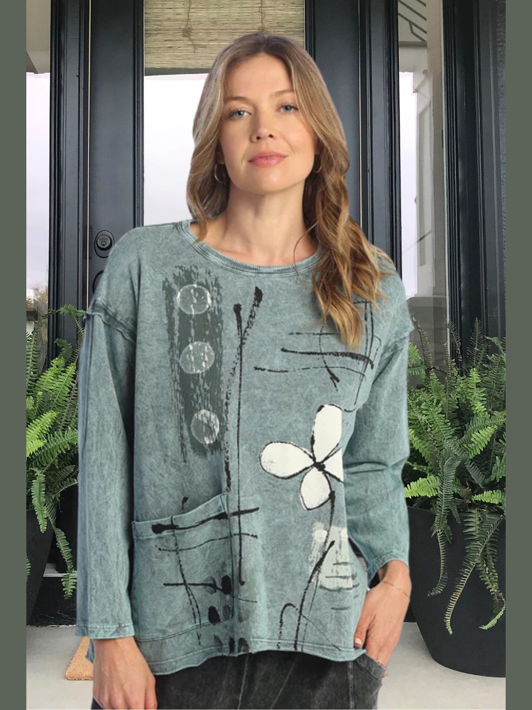 M111-1826 - Women's Teal Shoulder Top 1 Pocket