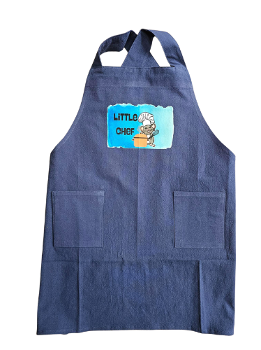 Child's Apron Blue Cotton Cross Back Mouse Cooking Little Chef