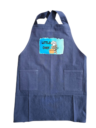 Child's Apron Blue Cotton Cross Back Mouse Cooking Little Chef