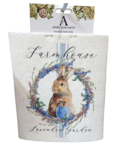 Swedish Dish Cloth - Farmhouse Lavender Garden - Easter Bunny