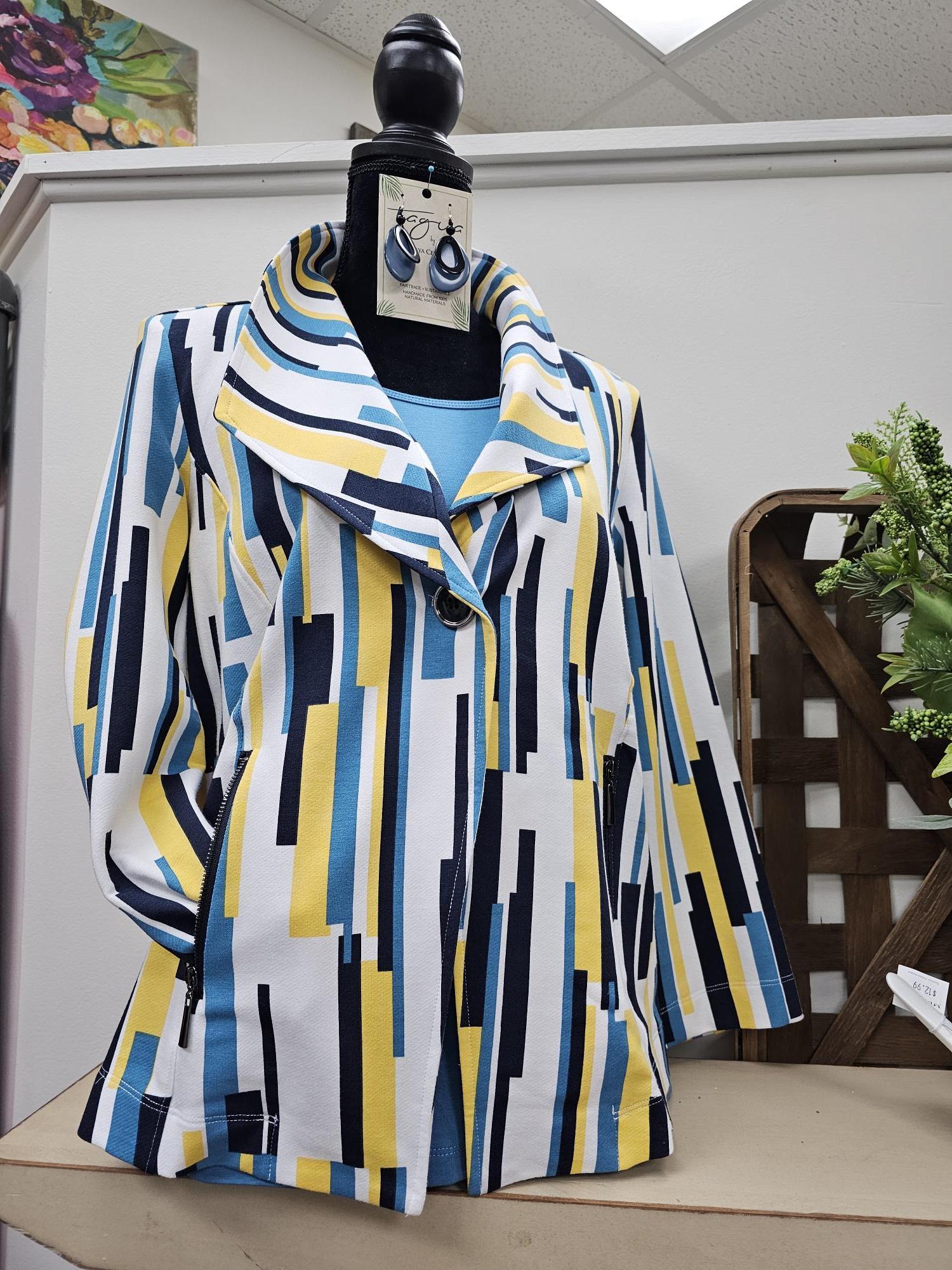 Womens Striped Jacket Blue, Yellow, White
