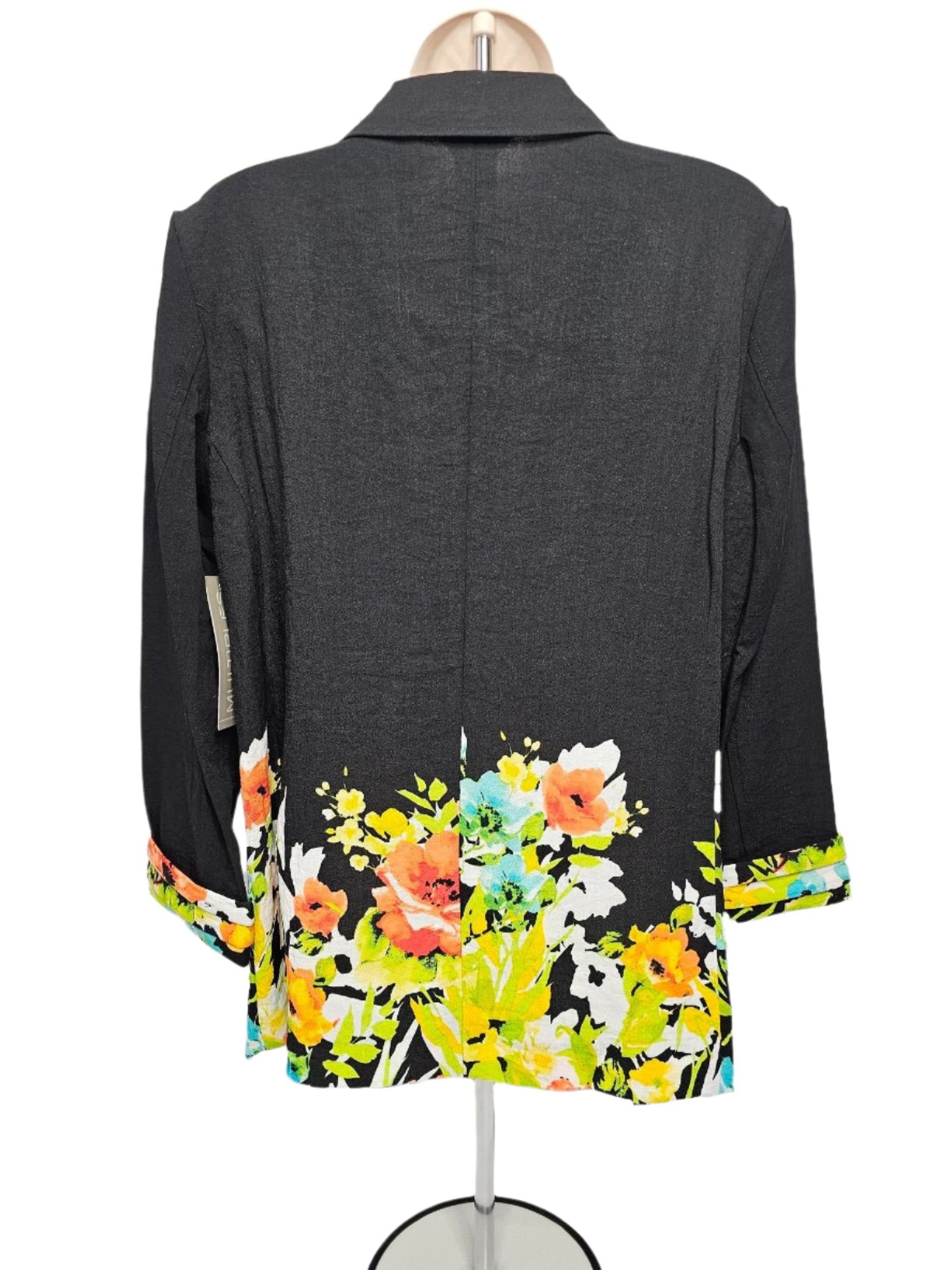 Jacket Tucked Cuff 3/4 Sleeve Lapel Front Welt Pock - Black with Flowered bottom - M14405JM