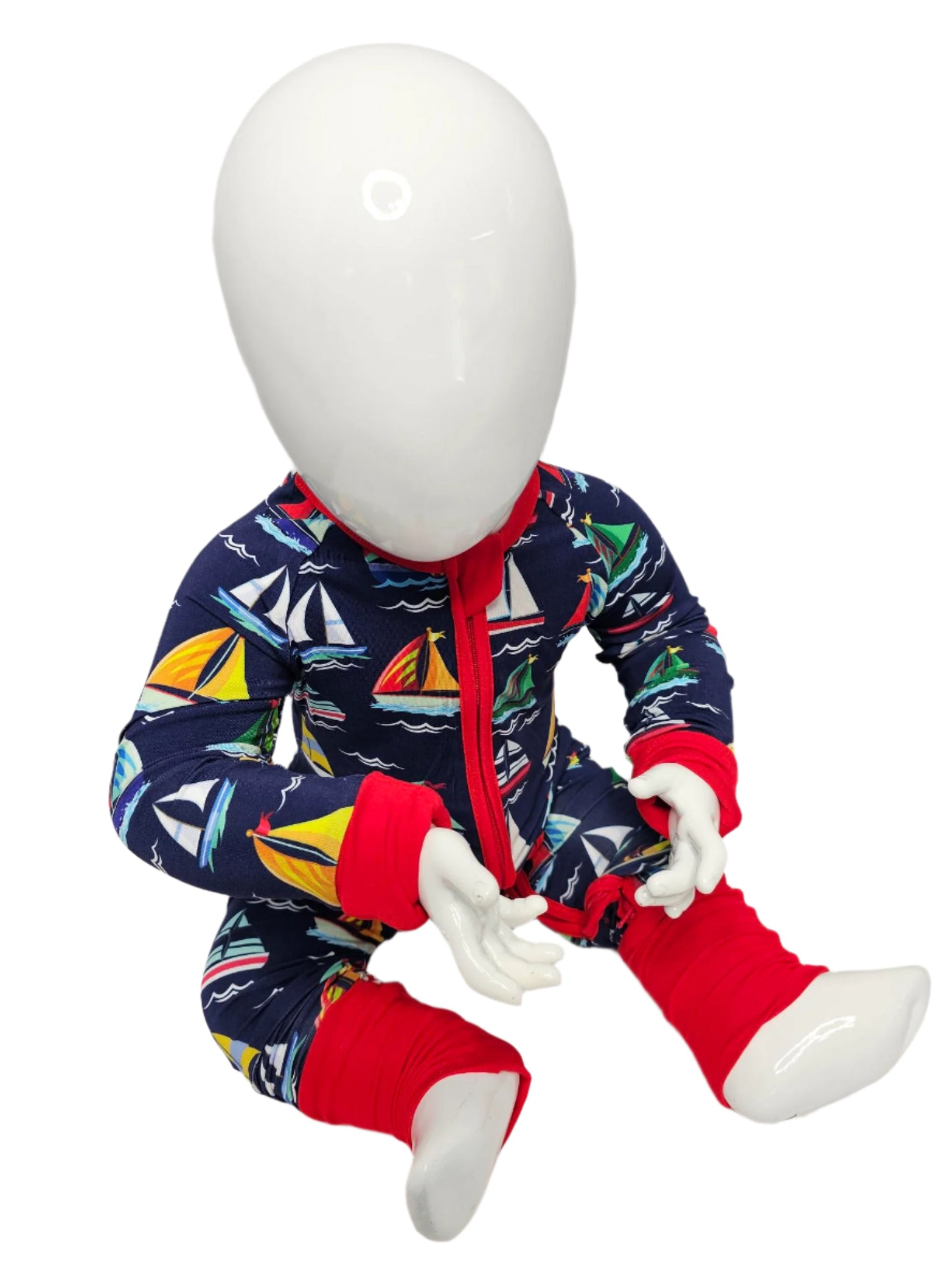 Zipper Romper Onsie Happy Sailing Soft Bamboo Navy with colors Toddler