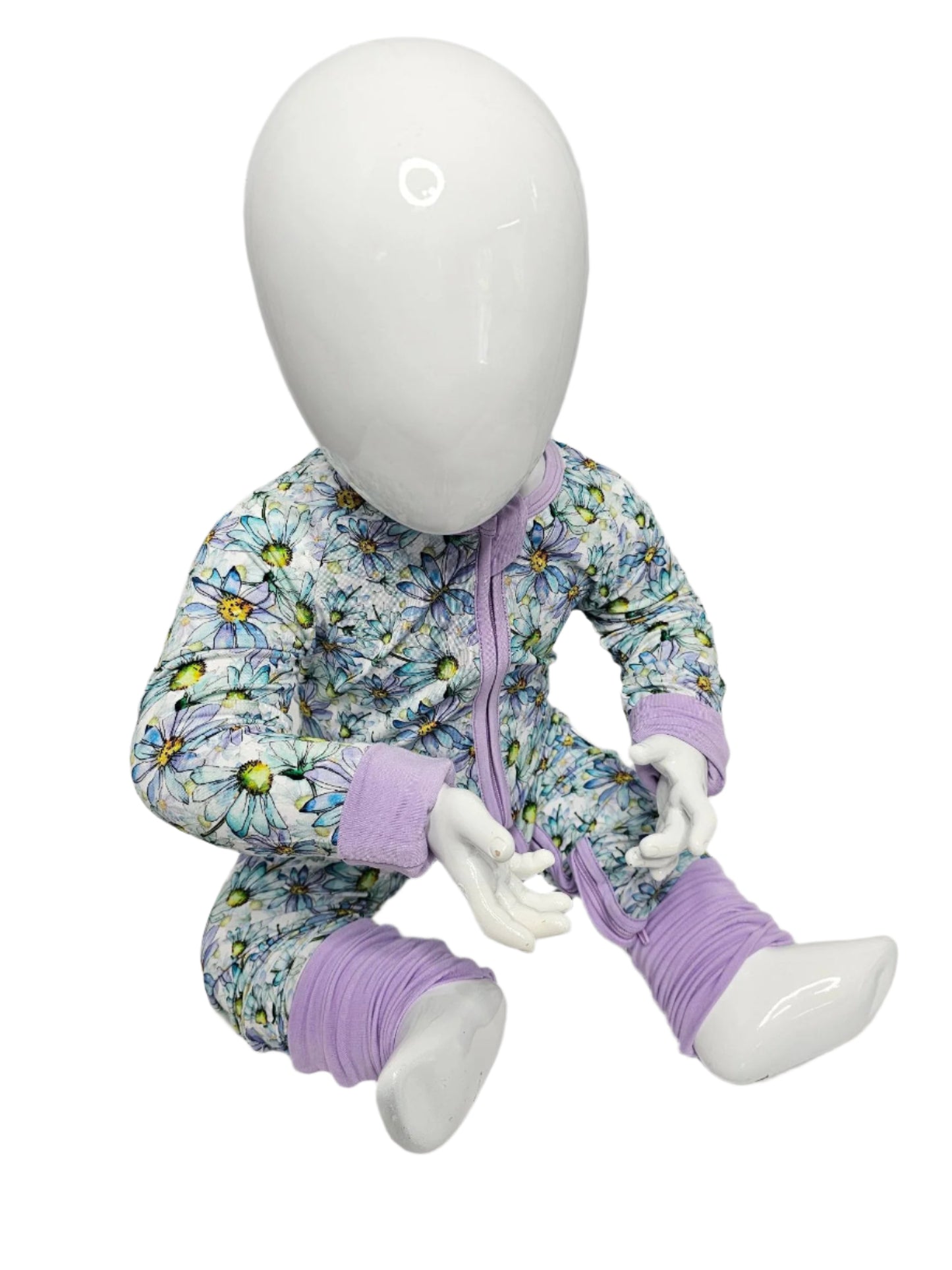 Romper Darling Daisy Soft Bamboo with Zipper Lilac / White
