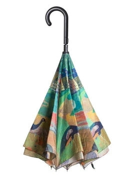 Umbrella - Reverse Close -Beach Gauquin Landscape With Peacock -20267rc