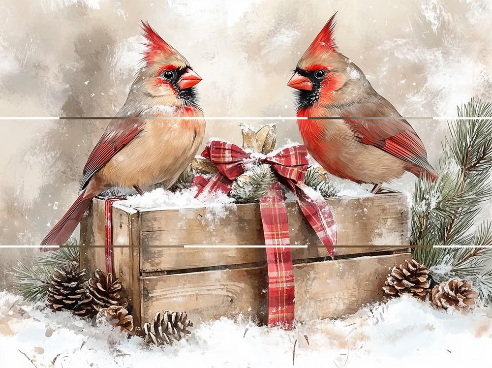 Pallet Picture Christmas Cardinals A Gift In The Snow 9x12" 912PA-B2049A