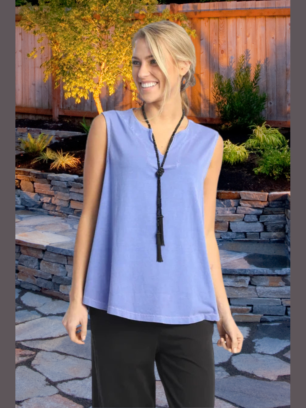 WK7-Baja Blue Sleeveless Notch Neck Women's Top