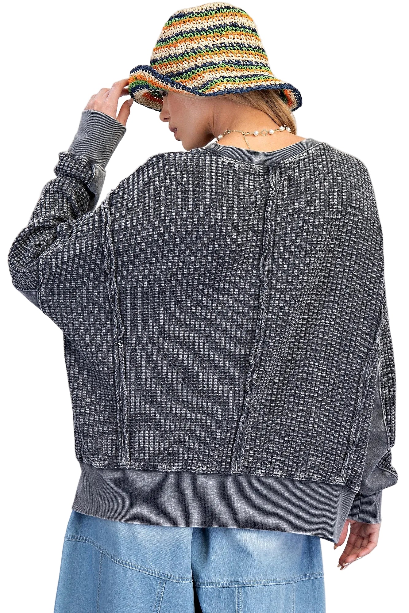 Top Pullover Mineral Washed Thermal Ash Women's ET26173
