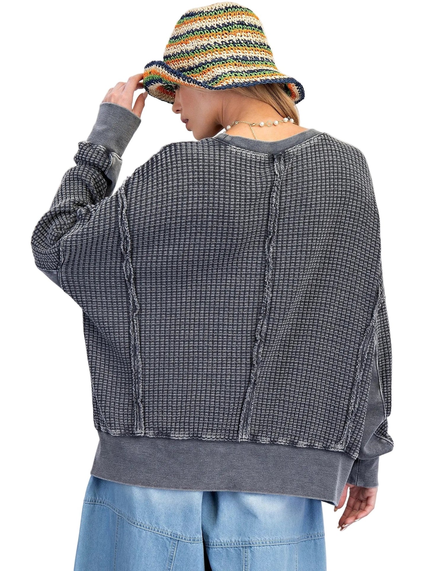 Top Pullover Mineral Washed Thermal Ash Women's ET26173
