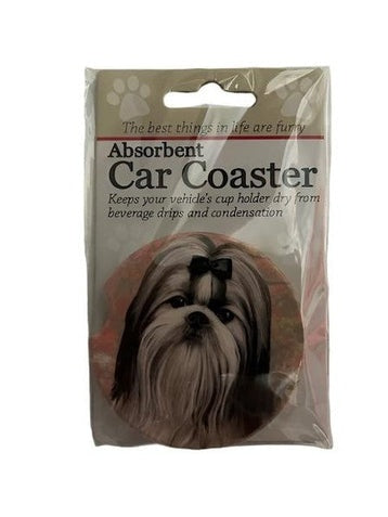 Car Coaster Shih Tzu Dog Black & White long hair 231 - 39