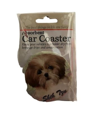 Car Coaster Shih Tzu Tan & White Dog Puppy cut 231 - 87