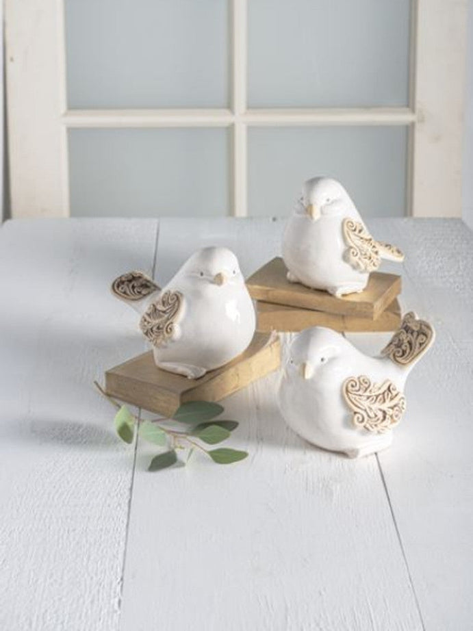 Bird Ceramic Decoration Reactive Glaze Ivory Scroll Wing 26770