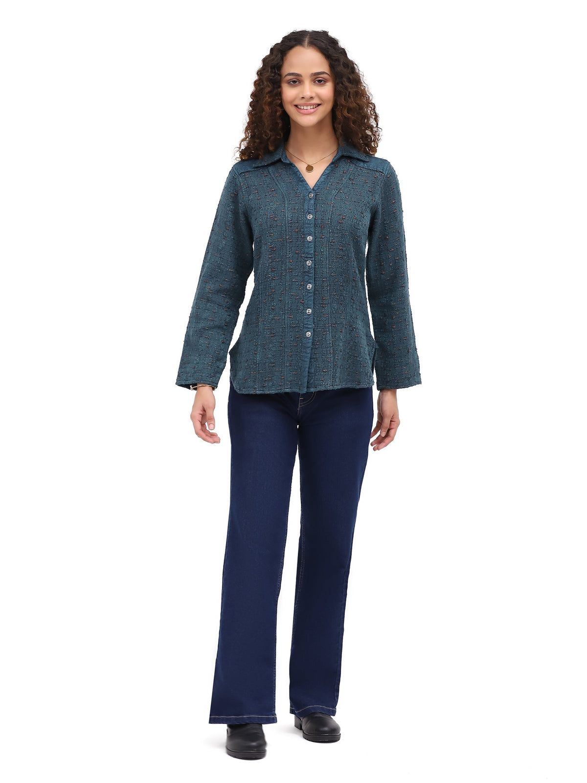 Shirt Button Front Raya Turquoise 3/4 Sleeve Women's 26F580G