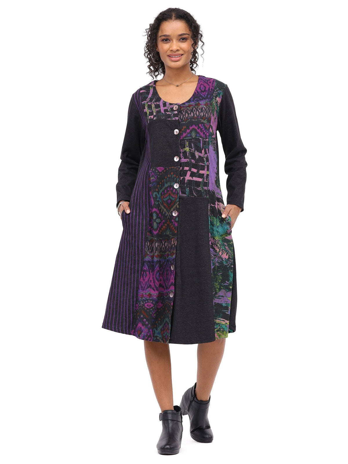 Dress Velma Duster Black/Purple Button Front Women'S 26W221D2
