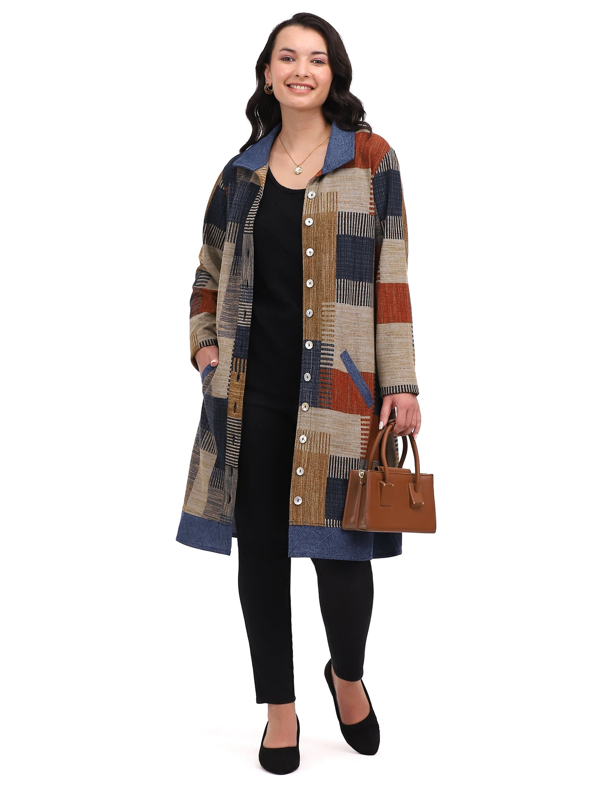 Dress Duster Kacey Multi Blue Button Front Women's 26W257D