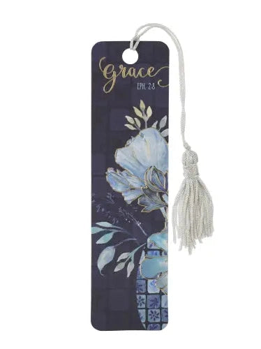Bookmark Grace Blue Floral With White Tassel Tbm122