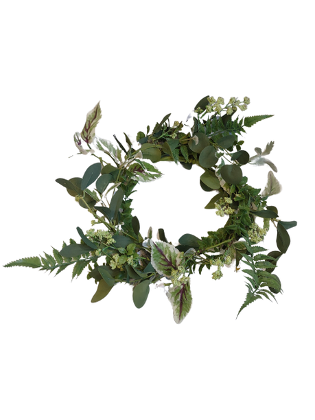Wreath - Mixed Artificial Greenery with white flowers