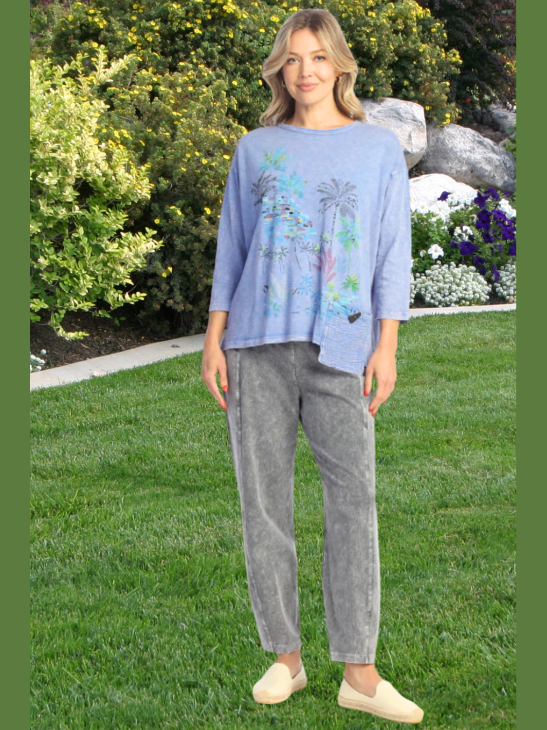 M118-2000 Caribe Pac Mineral Wash 100% Cotton 3/4 Sleeve With Double Gauze Pocket.
