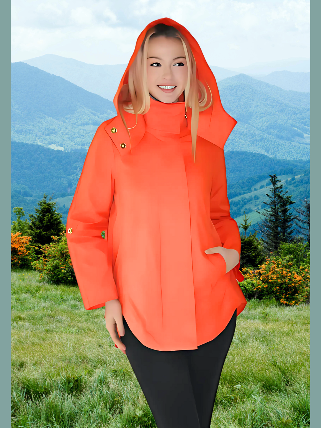 Rain coat, Wind breaker water resistant - HERMES ORANGE Savina