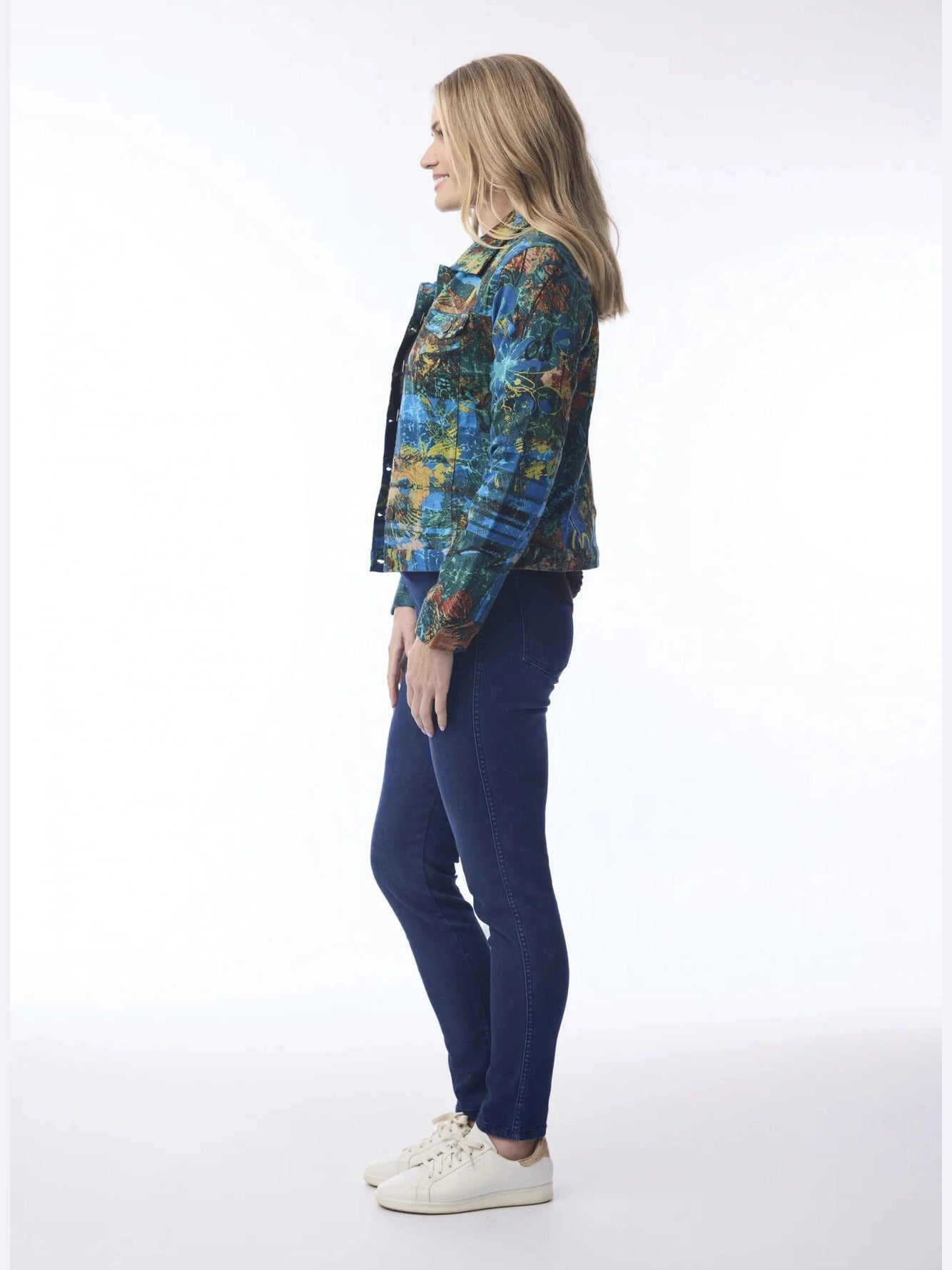 Jacket Batik Floral Button Front Long Sleeve 2 Pocket 23145