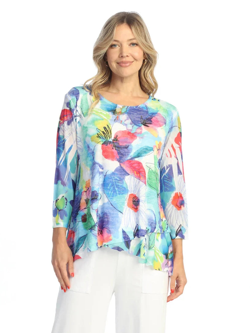 49-2059 Charlotte Floral Mesh Tunic Womens Top