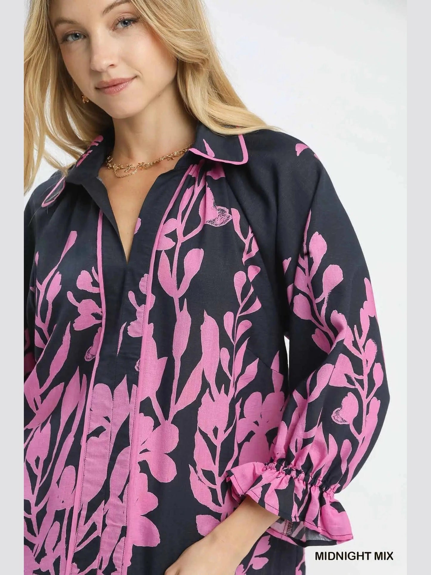 Shirt Pullover Midnight Mix Black Eucalyptus Collared Long Sleeve Women's C5519