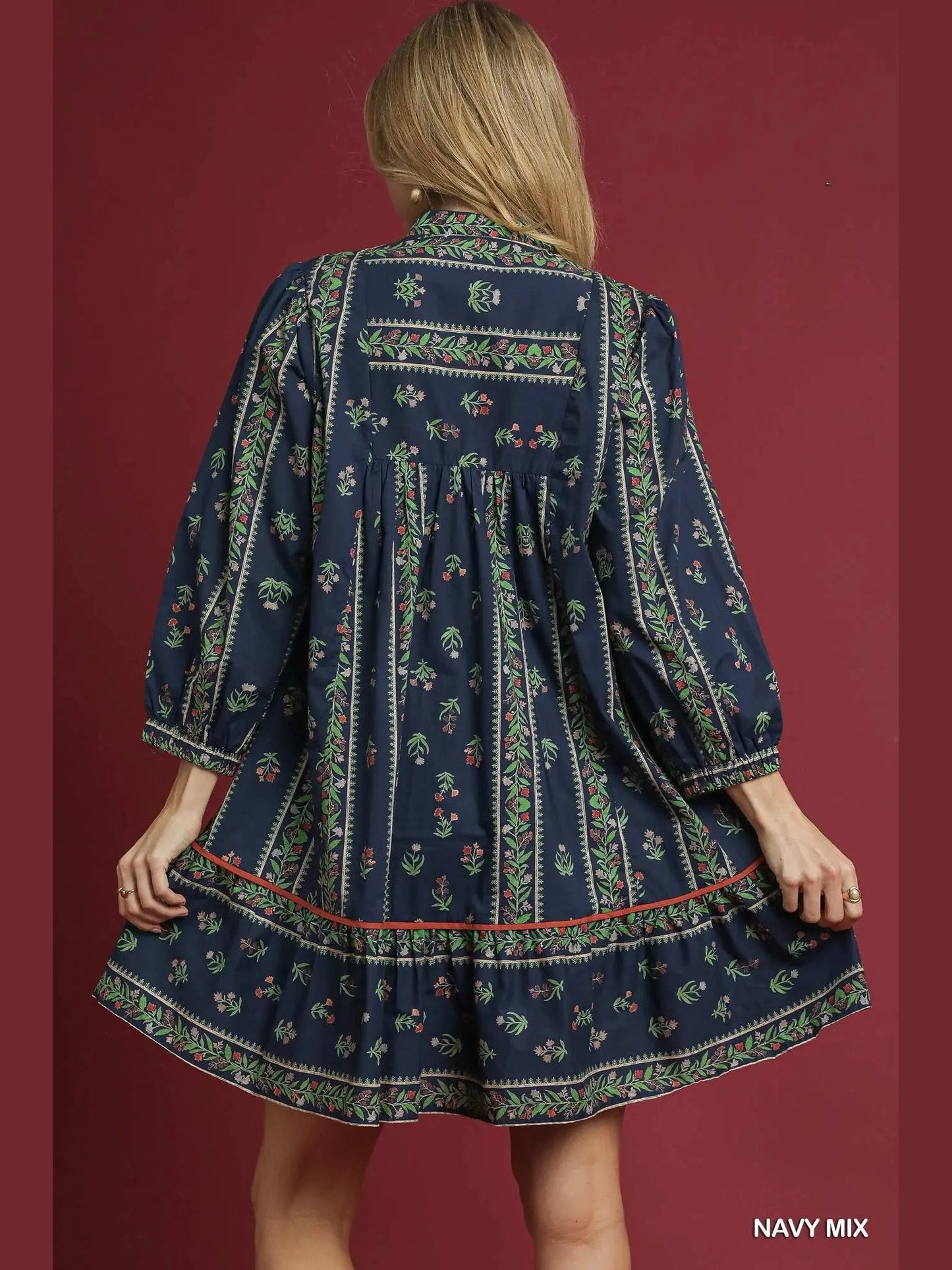 Dress Boho Baby Doll Mini Navy Mix Women's C5678