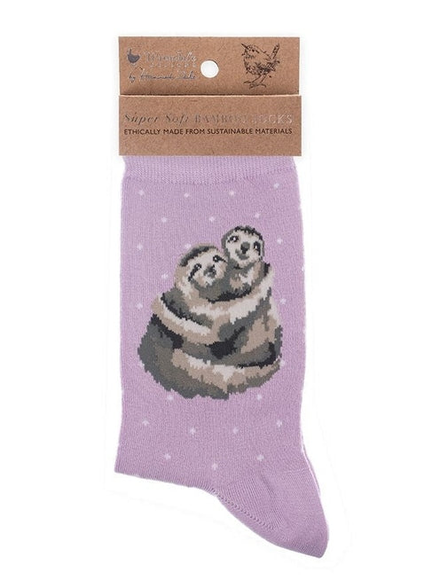 Women's Bamboo Socks Big Hugs-Sloth-Puple-Women's-sock009