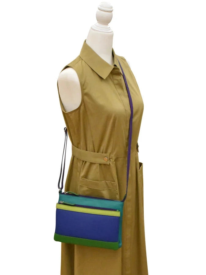 Handbag Double Zip Crossbody Bag Cool/Tropic Leather RFID Blocking 6028