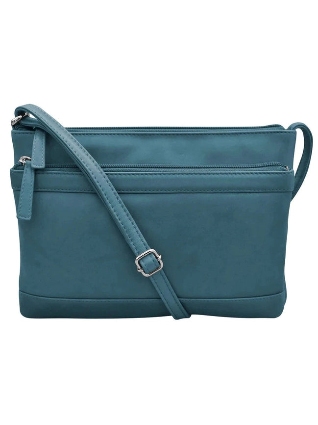 Handbag Double Zip Crossbody Bag Blue Leather RFID Blocking 6028