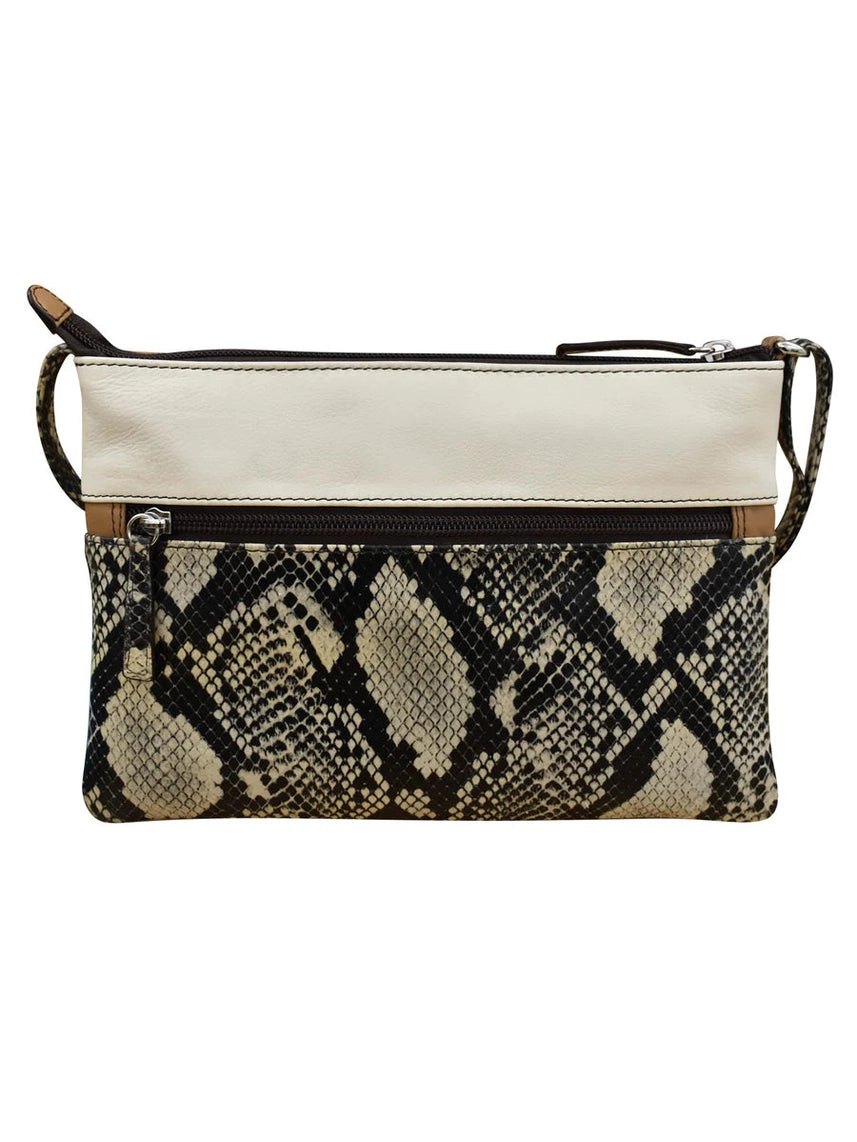 Handbag Double Zip Crossbody Bag Neutral Snake Multi Leather RFID Blocking 6028