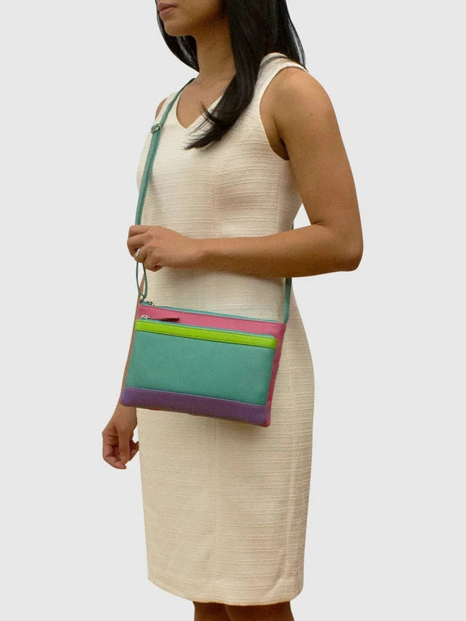 Handbag Double Zip Crossbody Bag Palm Beach Leather RFID Blocking 6028